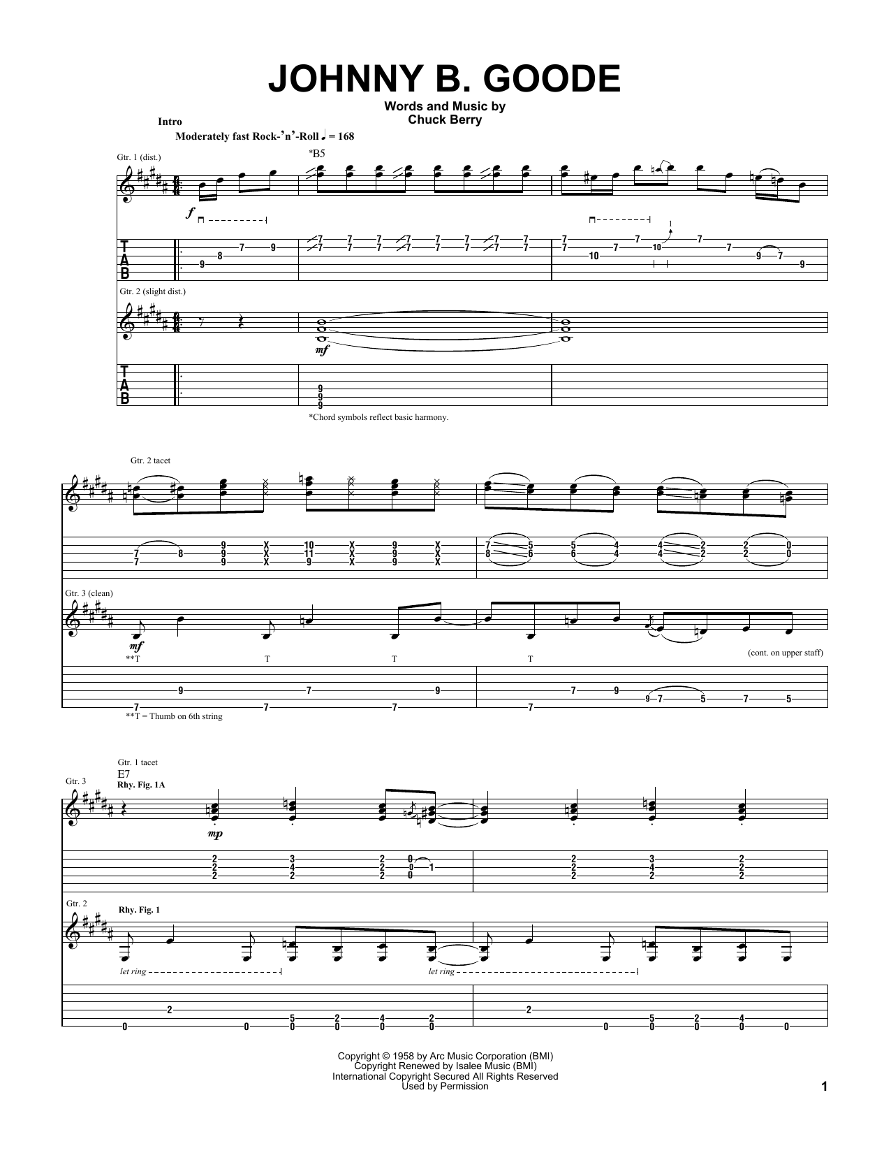 Download Johnny Winter Johnny B. Goode Sheet Music and learn how to play Guitar Tab PDF digital score in minutes