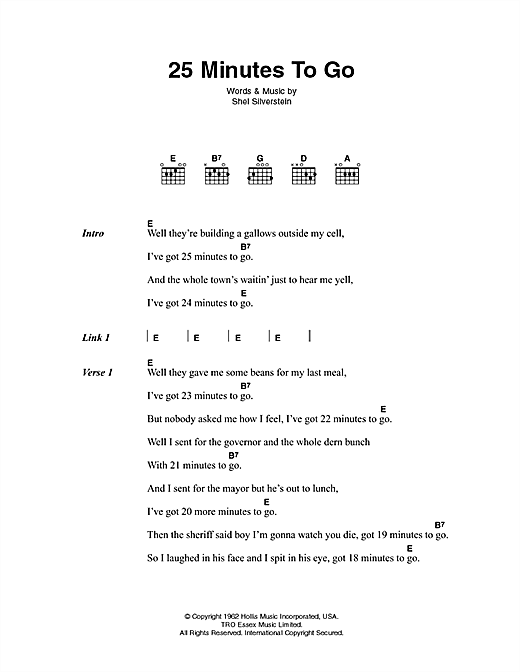 Download Johnny Cash 25 Minutes To Go Sheet Music and learn how to play Lyrics & Chords PDF digital score in minutes