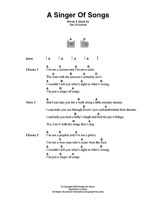 Download Johnny Cash A Singer Of Songs Sheet Music and learn how to play Lyrics & Chords PDF digital score in minutes