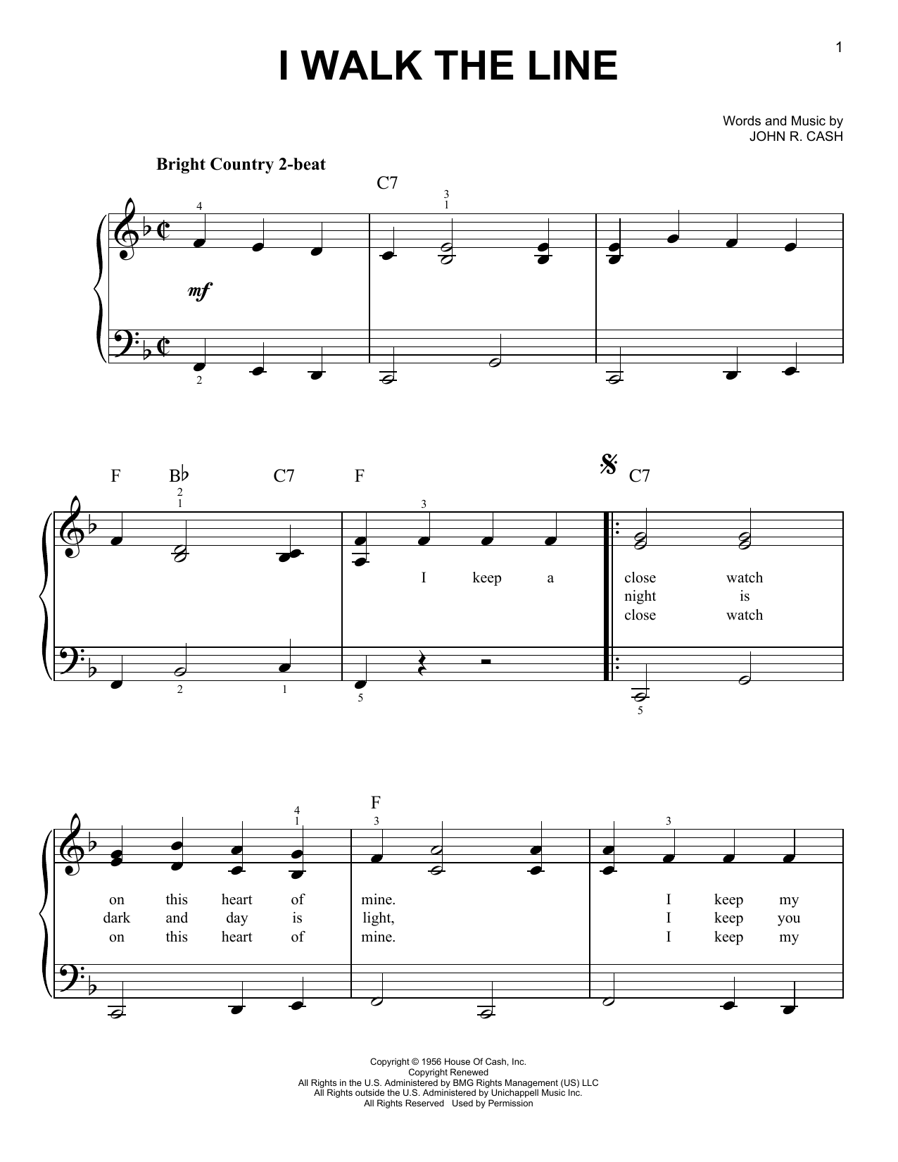 Johnny Cash I Walk The Line Sheet Music Notes Chords Easy Guitar Tab Download Country 56279 Pdf
