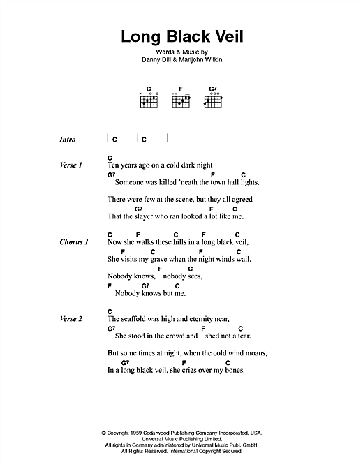 Download Johnny Cash Long Black Veil Sheet Music and learn how to play Lyrics & Chords PDF digital score in minutes