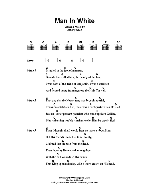 Download Johnny Cash Man In White Sheet Music and learn how to play Lyrics & Chords PDF digital score in minutes