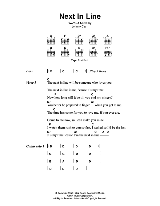 Download Johnny Cash Next In Line Sheet Music and learn how to play Lyrics & Chords PDF digital score in minutes