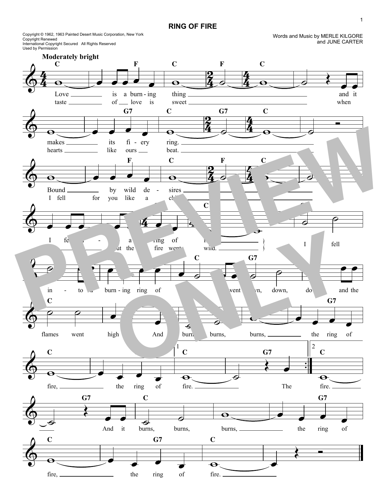 gezantschap Sportman Verborgen Johnny Cash "Ring Of Fire" Sheet Music Notes | Download Printable PDF Score  166059