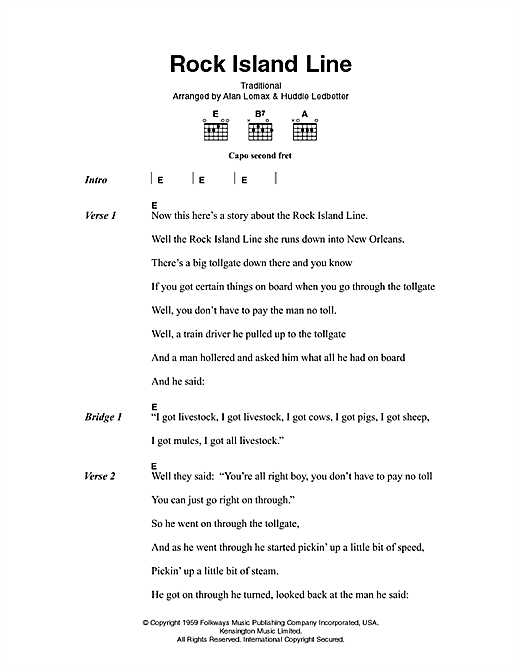 Download Johnny Cash Rock Island Line Sheet Music and learn how to play Lyrics & Chords PDF digital score in minutes