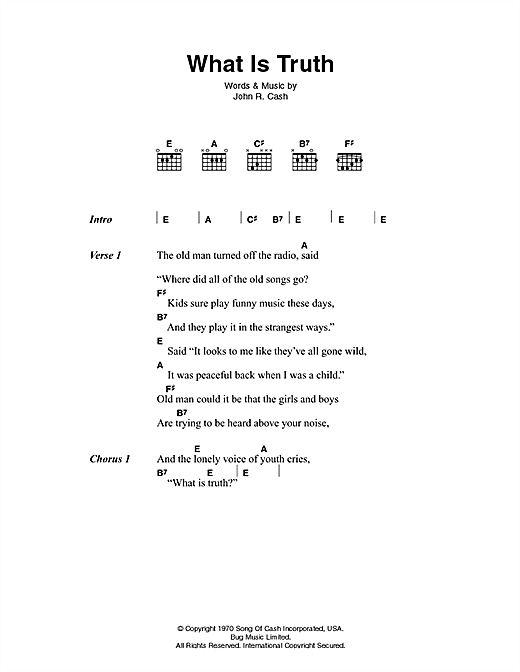 Download Johnny Cash What Is Truth Sheet Music and learn how to play Lyrics & Chords PDF digital score in minutes