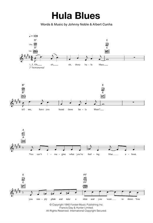 Download Johnny Noble Hula Blues Sheet Music and learn how to play Ukulele PDF digital score in minutes