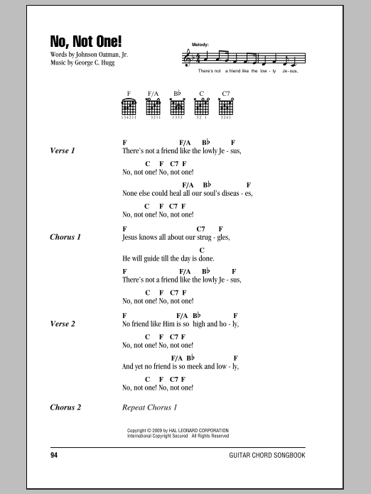 Download Johnson Oatman Jr. No, Not One! Sheet Music and learn how to play Lyrics & Chords PDF digital score in minutes