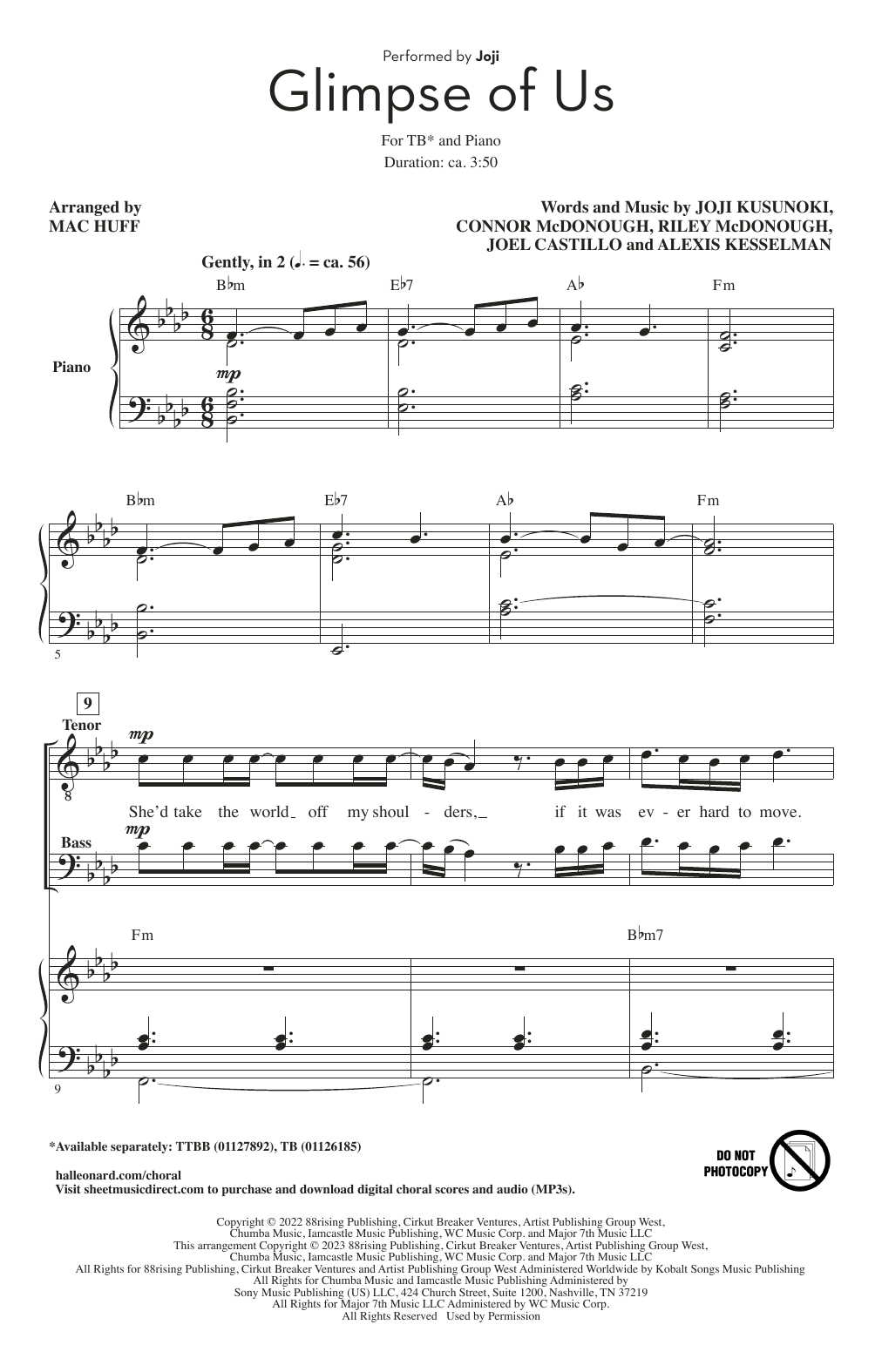 Download Joji Glimpse Of Us (arr. Mac Huff) Sheet Music and learn how to play TB Choir PDF digital score in minutes