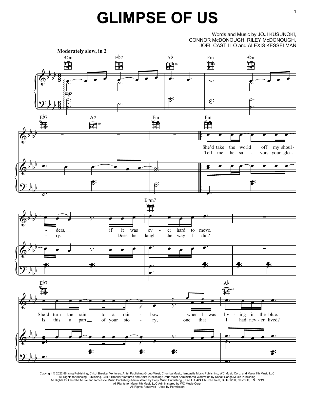 Download Joji Glimpse Of Us Sheet Music and learn how to play Instrumental Solo – Treble Clef High Range PDF digital score in minutes
