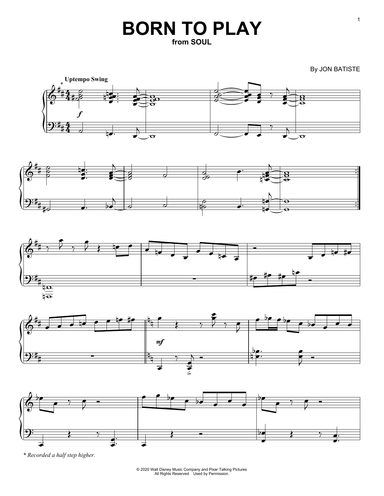 Download Jon Batiste Born To Play (from Soul) Sheet Music and learn how to play Piano Solo PDF digital score in minutes