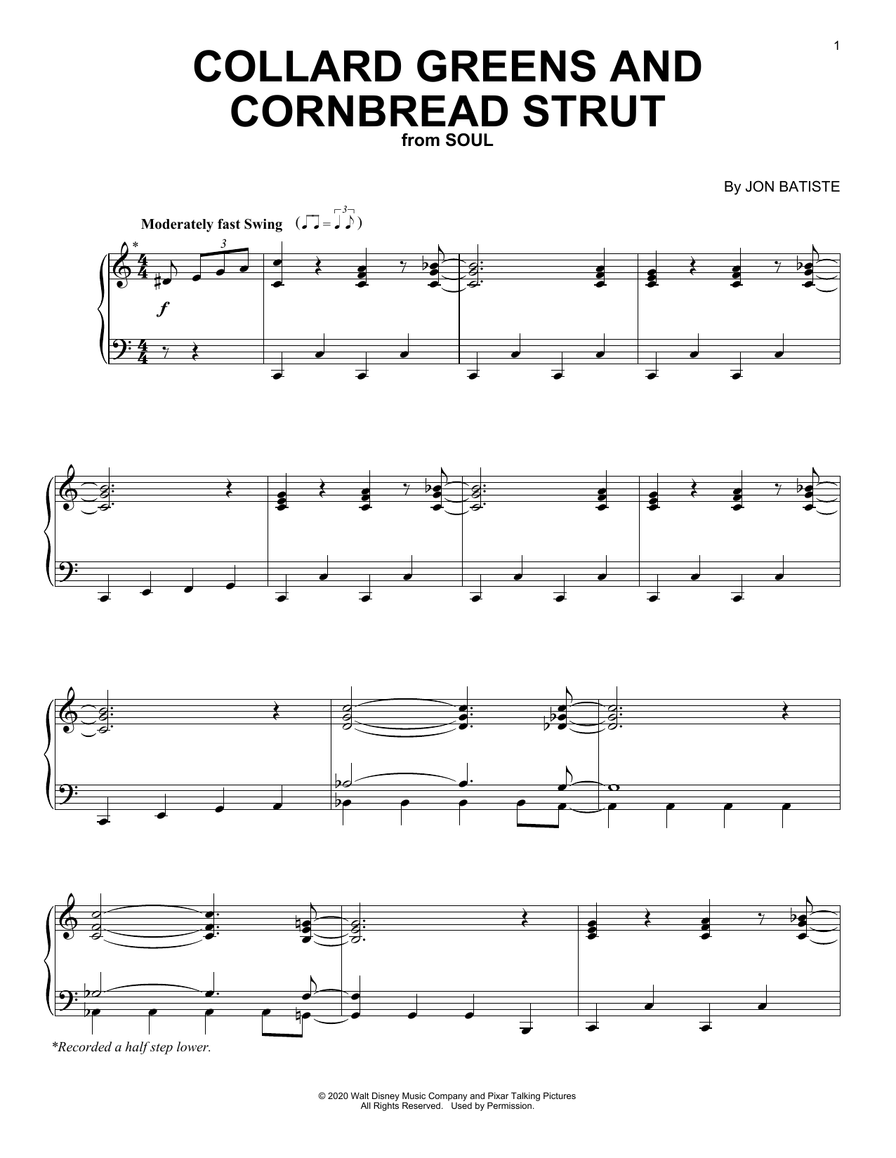 Download Jon Batiste Collard Greens And Cornbread Strut (from Soul) Sheet Music and learn how to play Piano Solo PDF digital score in minutes