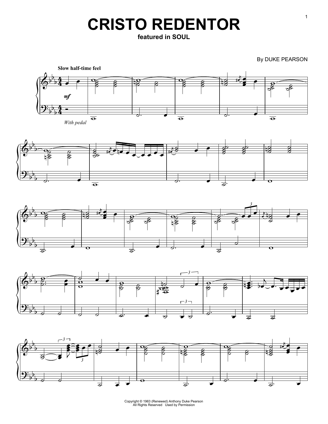 Download Jon Batiste Cristo Redentor (from Soul) Sheet Music and learn how to play Piano Solo PDF digital score in minutes