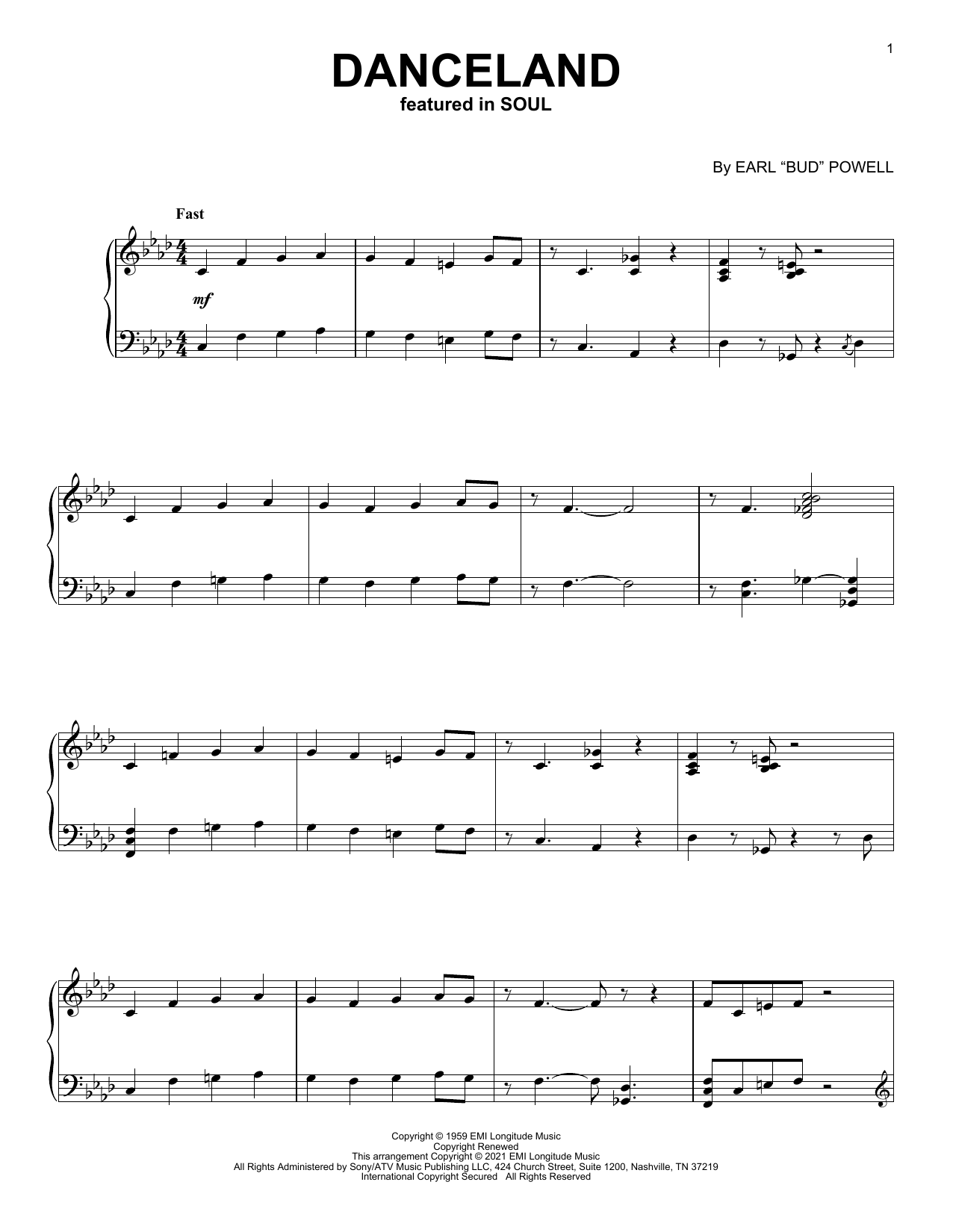 Download Jon Batiste Danceland (from Soul) Sheet Music and learn how to play Piano Solo PDF digital score in minutes