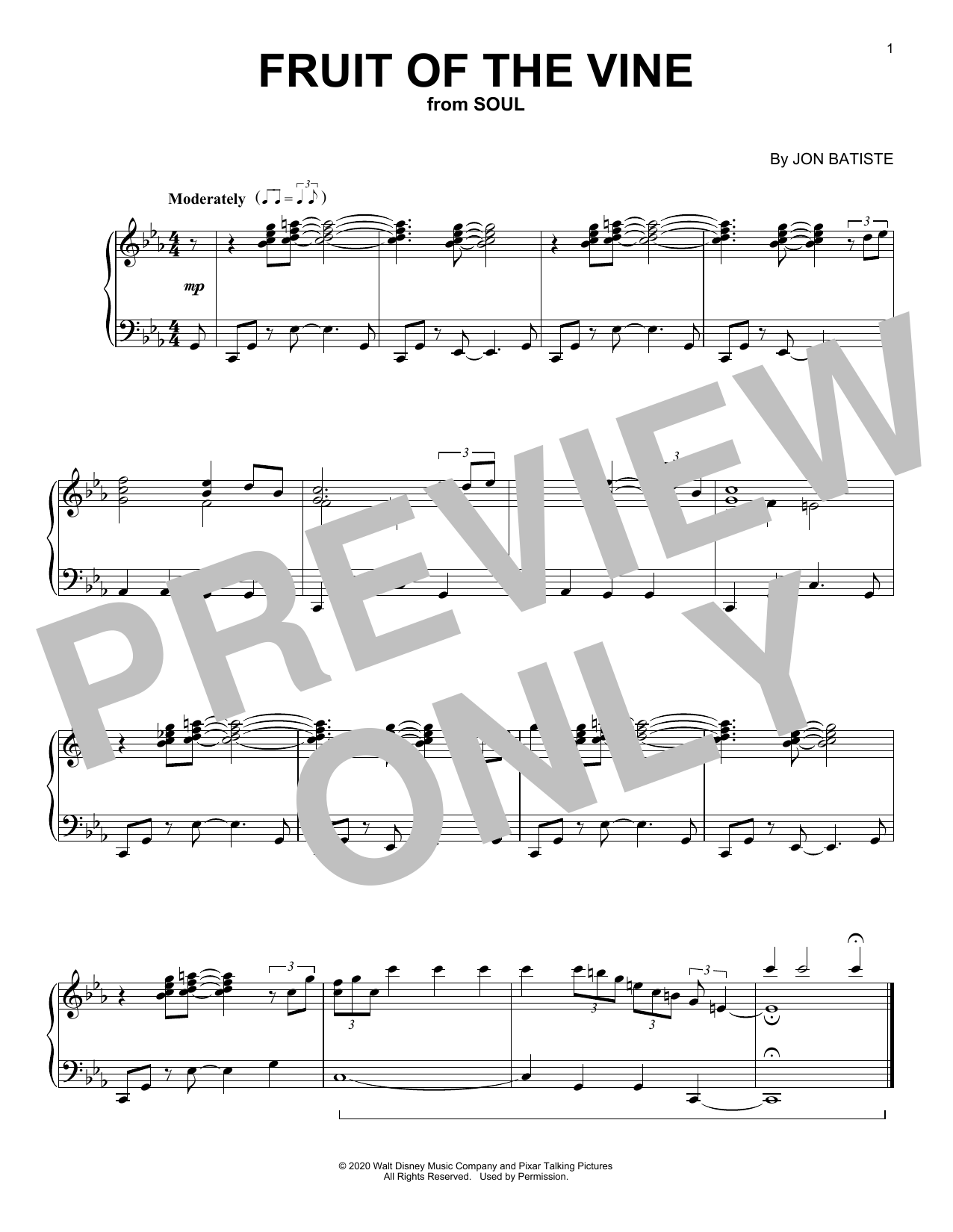 Download Jon Batiste Fruit Of The Vine (from Soul) Sheet Music and learn how to play Piano Solo PDF digital score in minutes