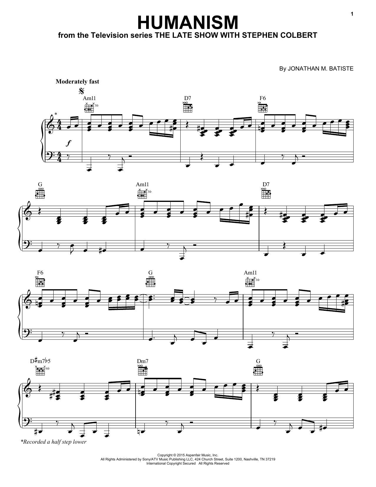 Download Jon Batiste Humanism (from The Late Show with Stephen Colbert) Sheet Music and learn how to play Piano Solo PDF digital score in minutes