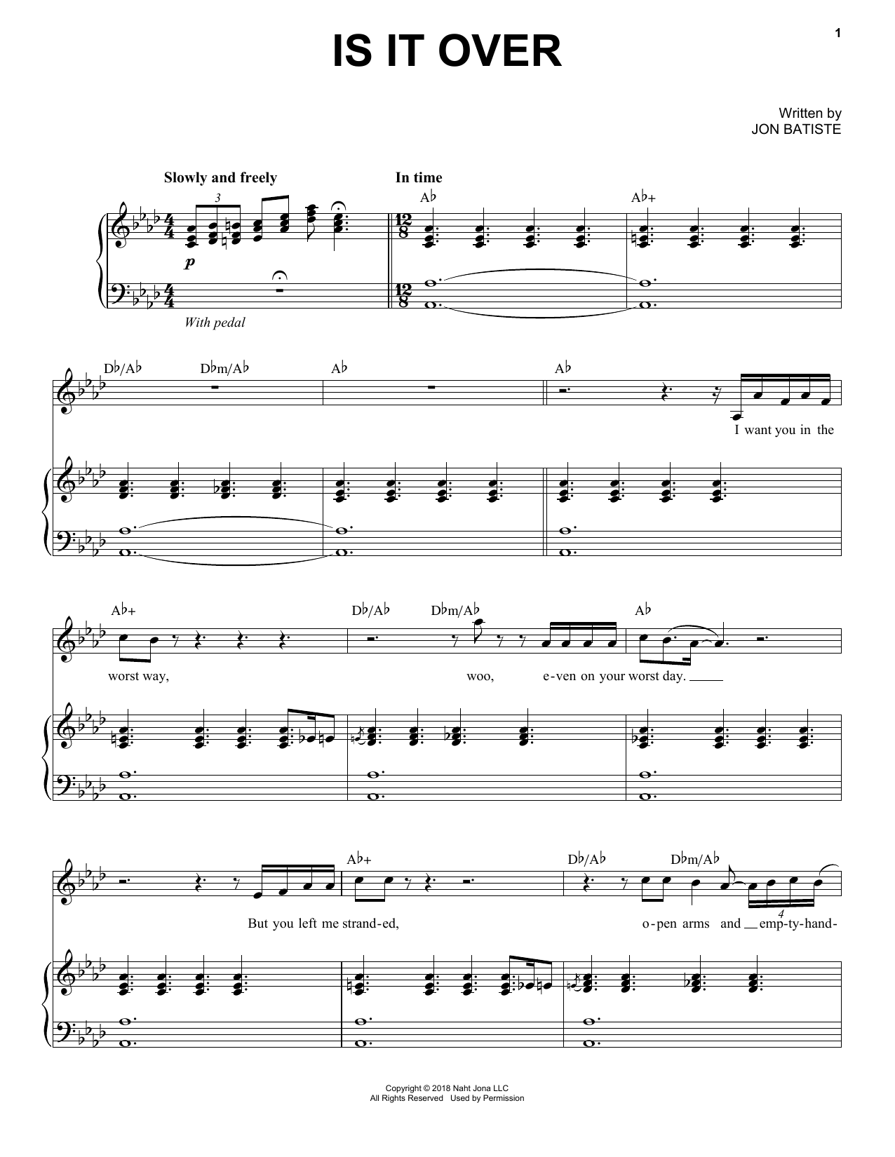 Download Jon Batiste Is It Over Sheet Music and learn how to play Piano, Vocal & Guitar Chords (Right-Hand Melody) PDF digital score in minutes