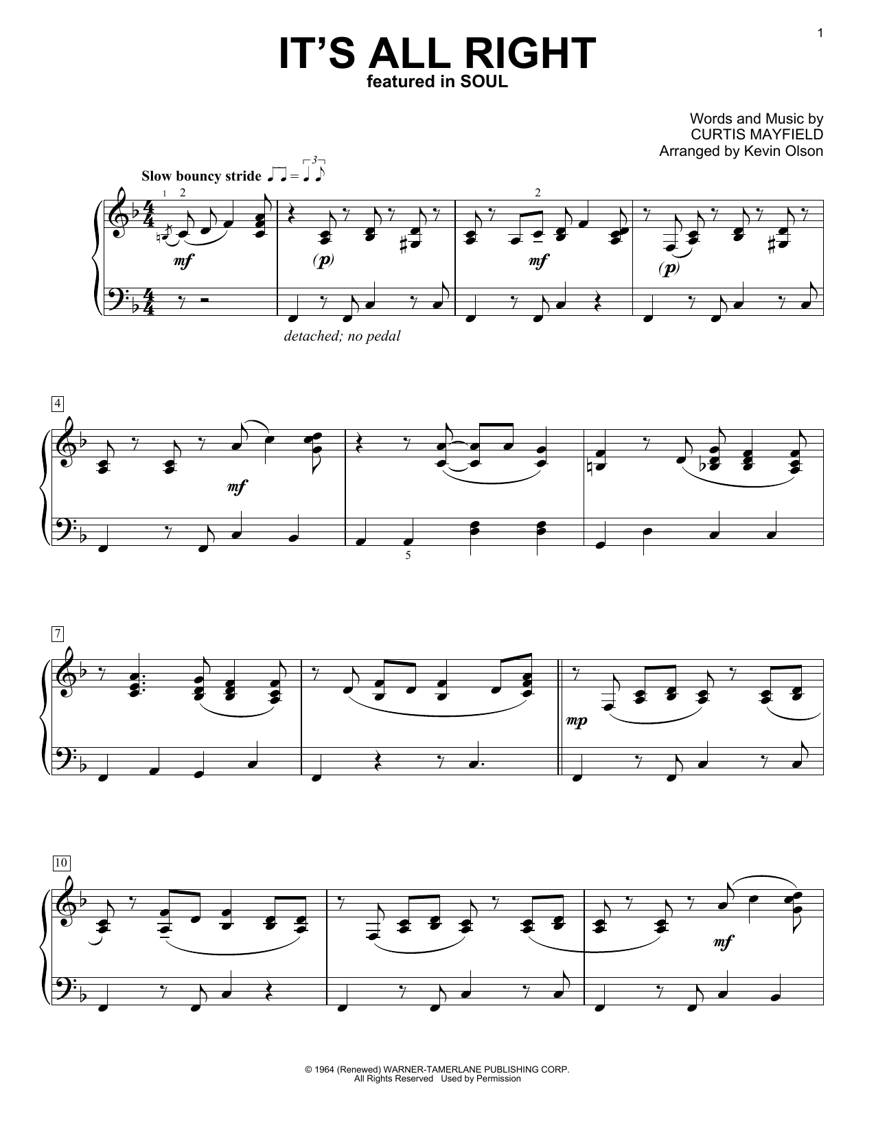 Download Jon Batiste It's All Right (from Soul) (arr. Kevin Olson) Sheet Music and learn how to play Easy Piano Solo PDF digital score in minutes