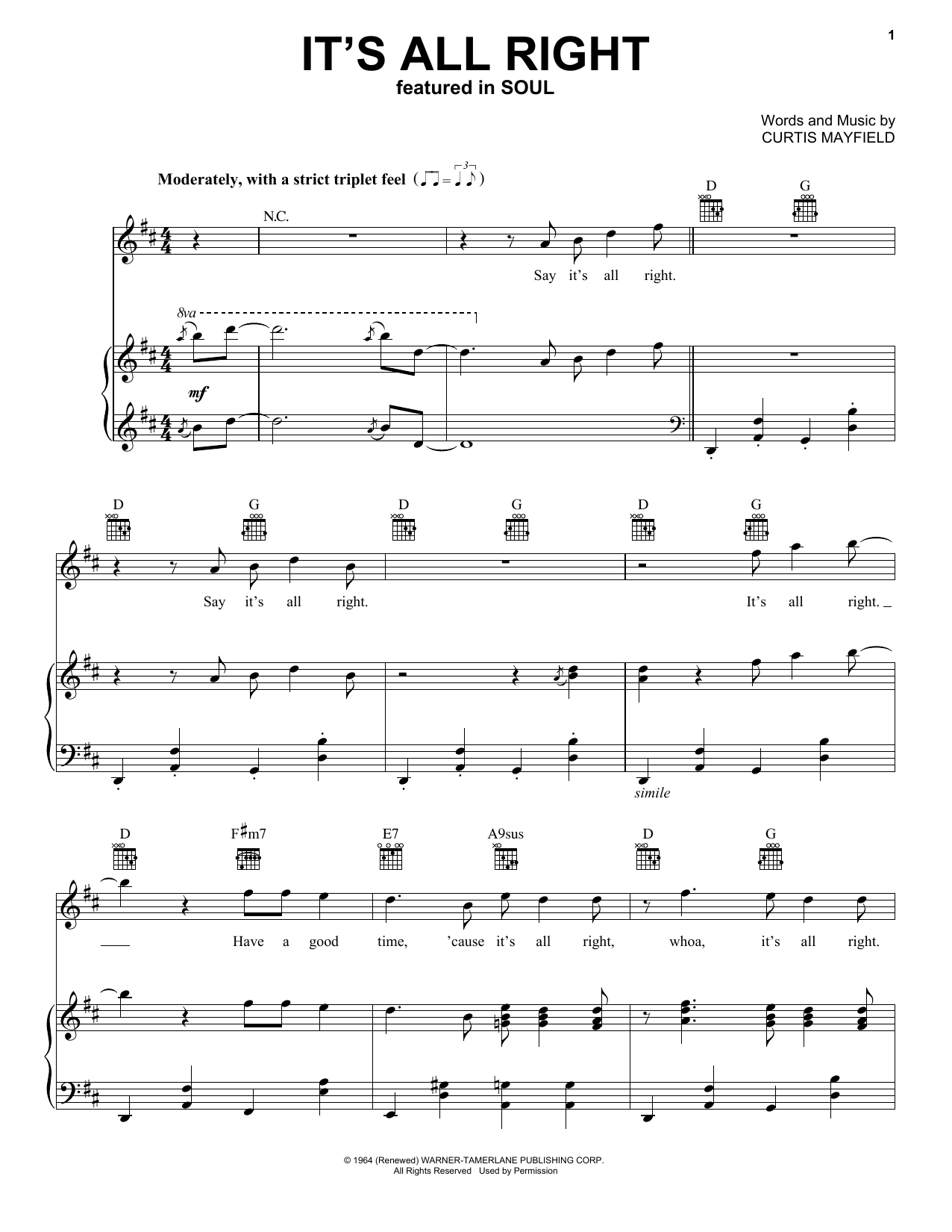 Download Jon Batiste It's All Right (from Soul) Sheet Music and learn how to play Big Note Piano PDF digital score in minutes