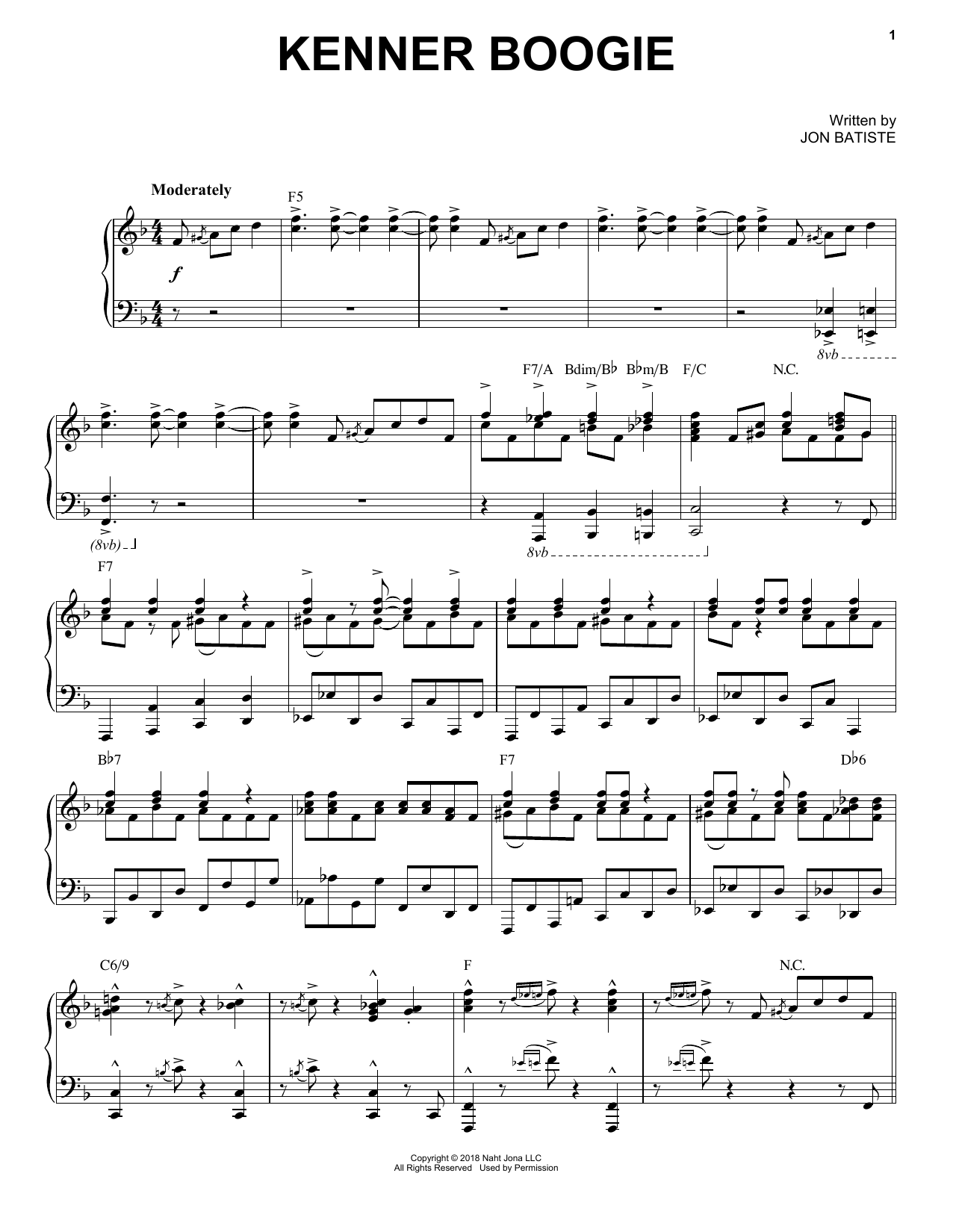 Download Jon Batiste Kenner Boogie Sheet Music and learn how to play Piano Solo PDF digital score in minutes