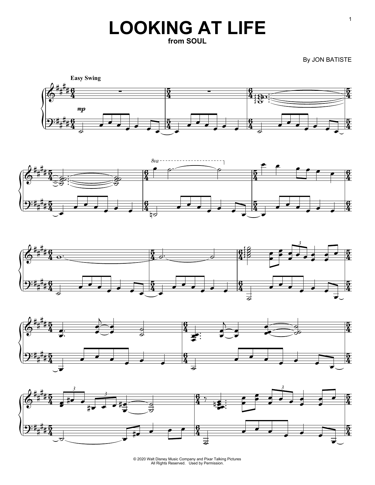 Download Jon Batiste Looking At Life (from Soul) Sheet Music and learn how to play Piano Solo PDF digital score in minutes
