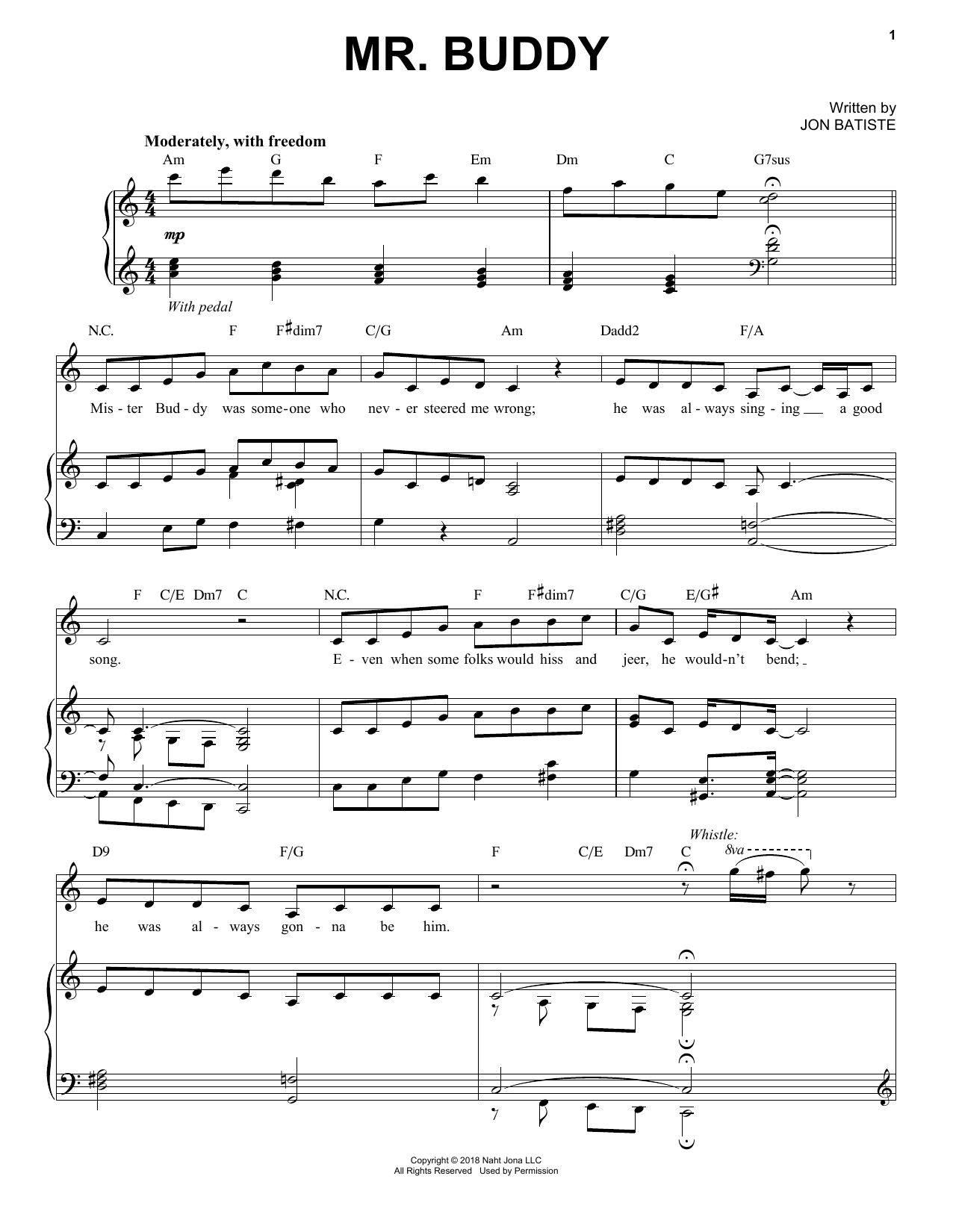 Download Jon Batiste Mr. Buddy Sheet Music and learn how to play Piano, Vocal & Guitar Chords (Right-Hand Melody) PDF digital score in minutes