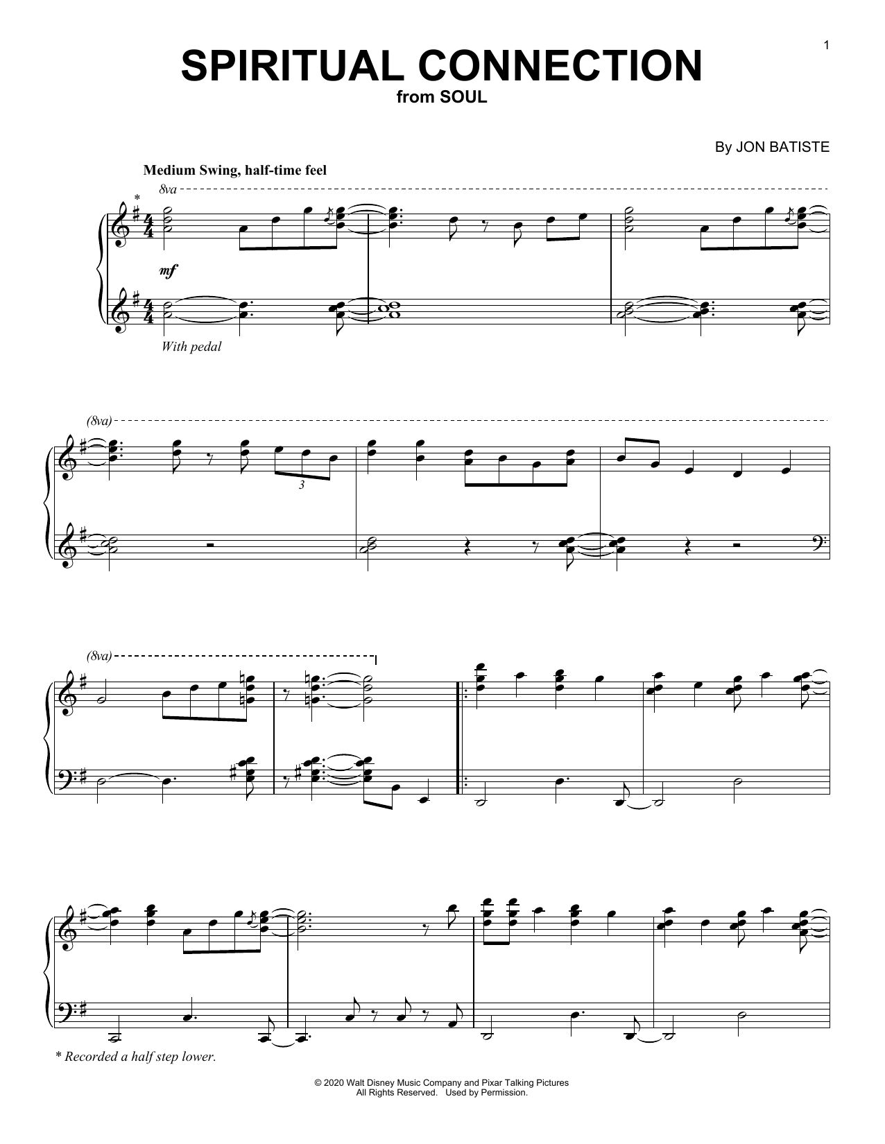 Download Jon Batiste Spiritual Connection (from Soul) Sheet Music and learn how to play Piano Solo PDF digital score in minutes