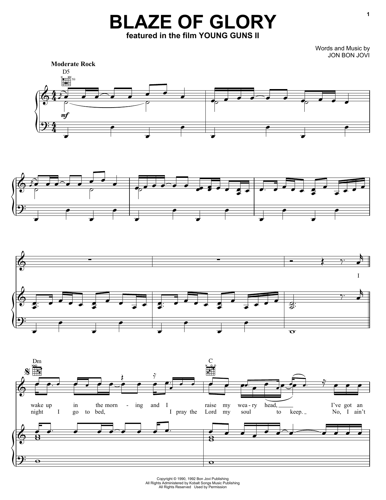 Download Jon Bon Jovi Blaze Of Glory Sheet Music and learn how to play Guitar Tab PDF digital score in minutes