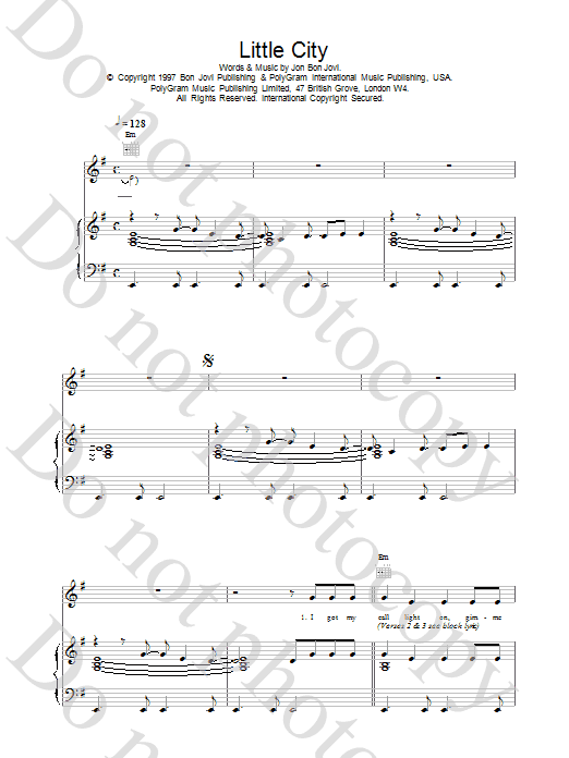 Download Jon Bon Jovi Little City Sheet Music and learn how to play Piano, Vocal & Guitar (Right-Hand Melody) PDF digital score in minutes