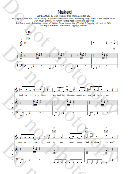 Download Jon Bon Jovi Naked Sheet Music and learn how to play Piano, Vocal & Guitar PDF digital score in minutes