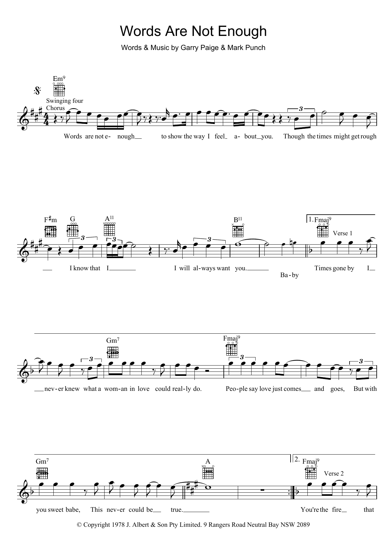 Download Jon English Words Are Not Enough Sheet Music and learn how to play Melody Line, Lyrics & Chords PDF digital score in minutes
