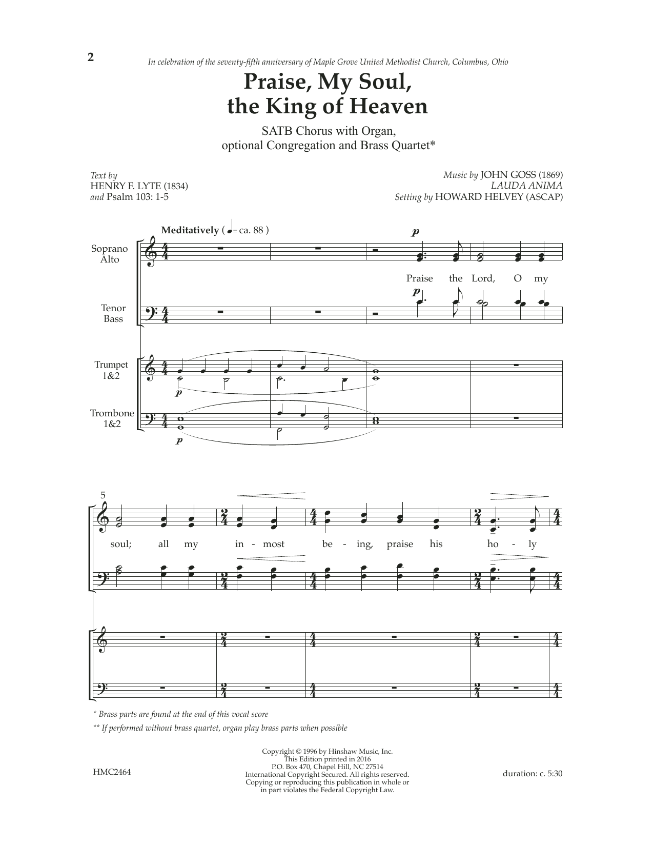 Download Jon Goss Praise, My Soul, The King of Heaven (arr. Howard Helvey) Sheet Music and learn how to play SATB Choir PDF digital score in minutes