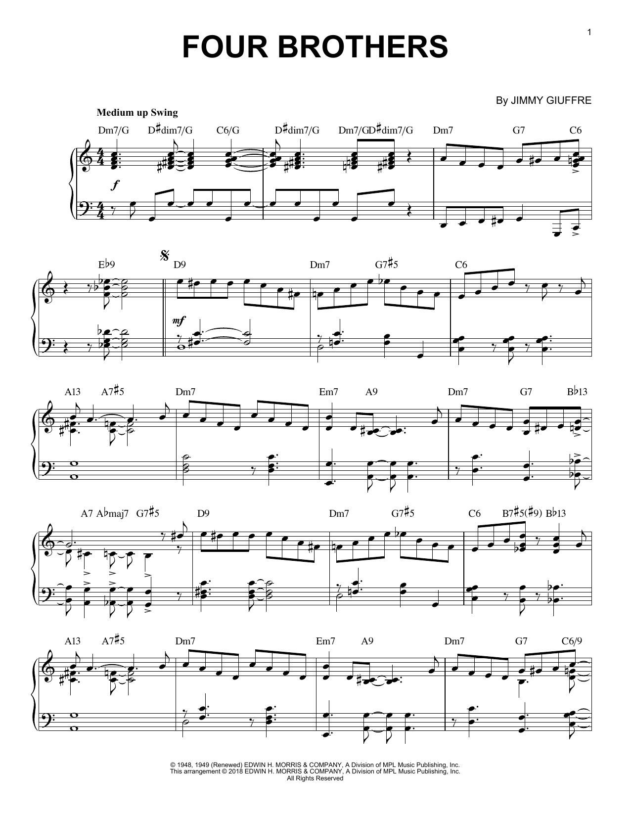 Download Jon Hendricks Four Brothers Sheet Music and learn how to play Piano PDF digital score in minutes
