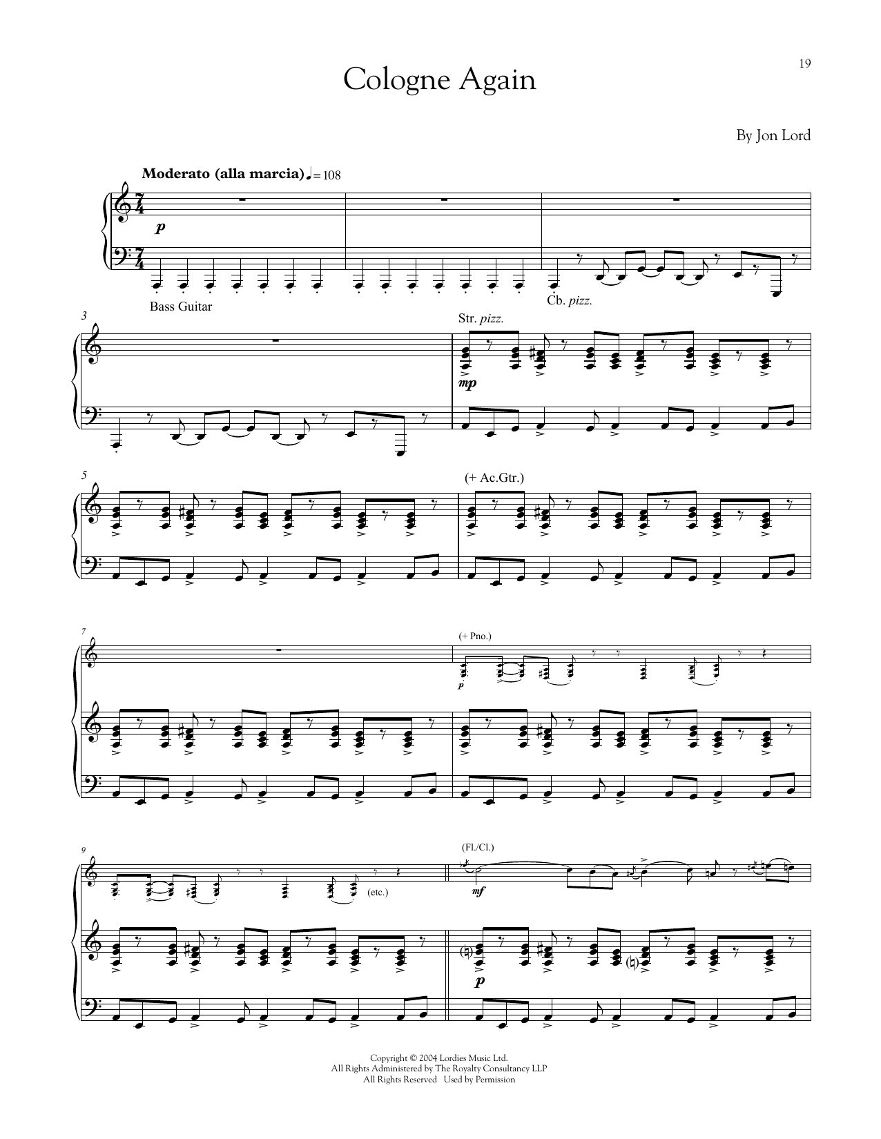 Download Jon Lord Cologne Again Sheet Music and learn how to play Piano PDF digital score in minutes