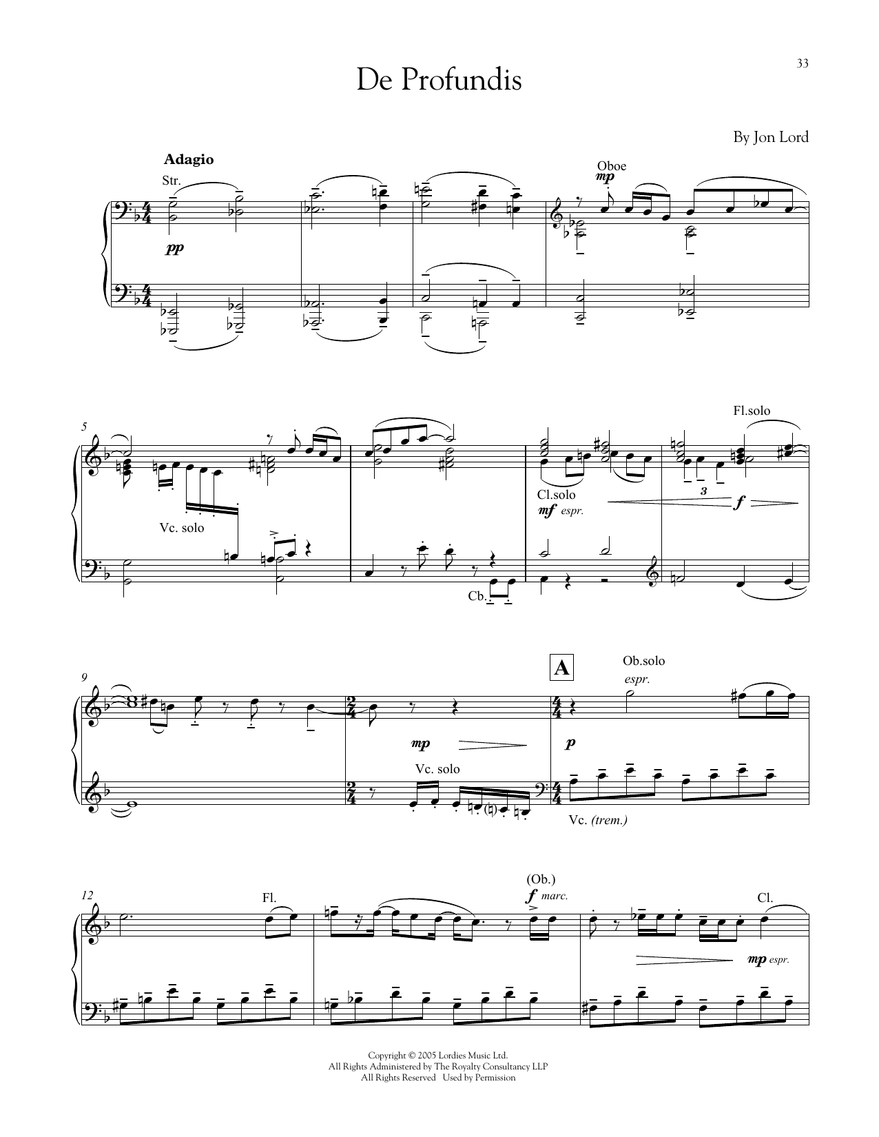Download Jon Lord De Profundis Sheet Music and learn how to play Piano PDF digital score in minutes