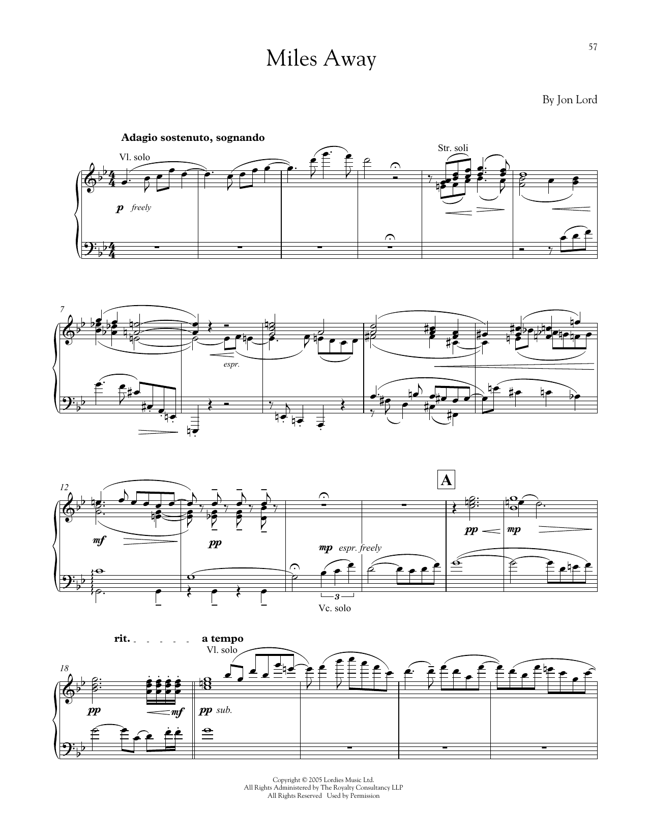 Download Jon Lord Miles Away Sheet Music and learn how to play Piano PDF digital score in minutes