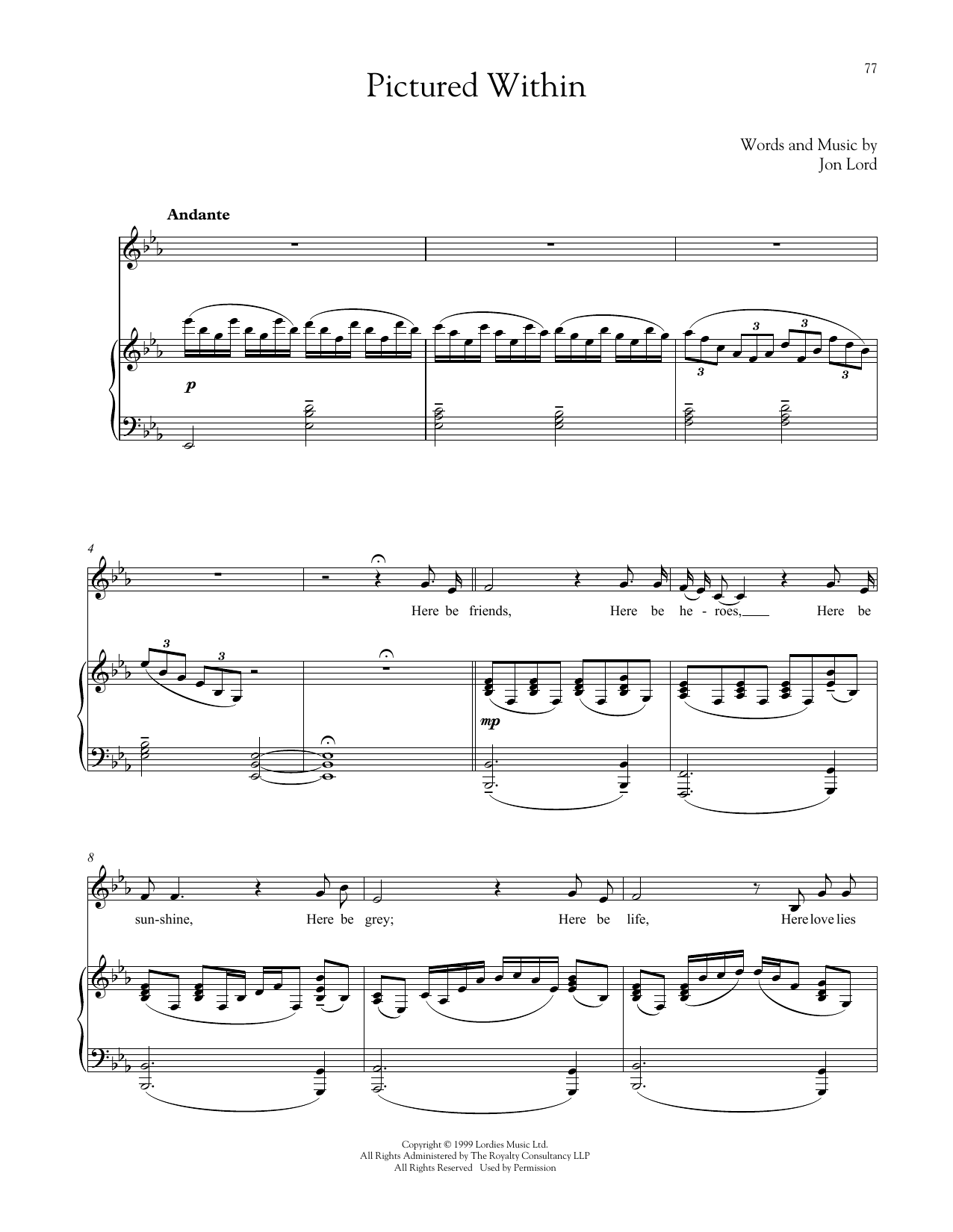 Download Jon Lord Pictured Within Sheet Music and learn how to play Piano & Vocal PDF digital score in minutes
