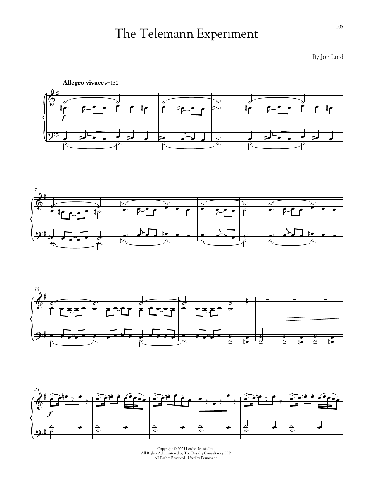 Download Jon Lord The Telemann Experiment Sheet Music and learn how to play Piano PDF digital score in minutes