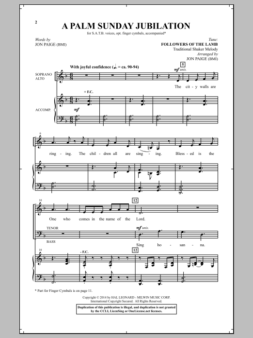 Download Jon Paige A Palm Sunday Jubilation Sheet Music and learn how to play Choral PDF digital score in minutes