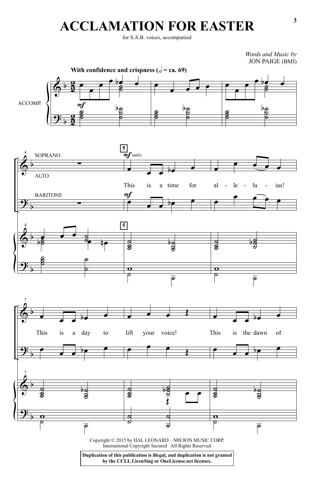 Download Jon Paige Acclamation For Easter Sheet Music and learn how to play SAB PDF digital score in minutes