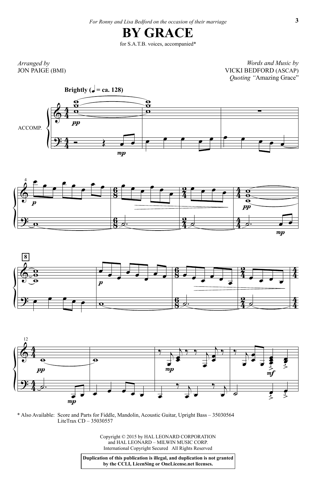 Download Jon Paige By Grace Sheet Music and learn how to play SATB PDF digital score in minutes