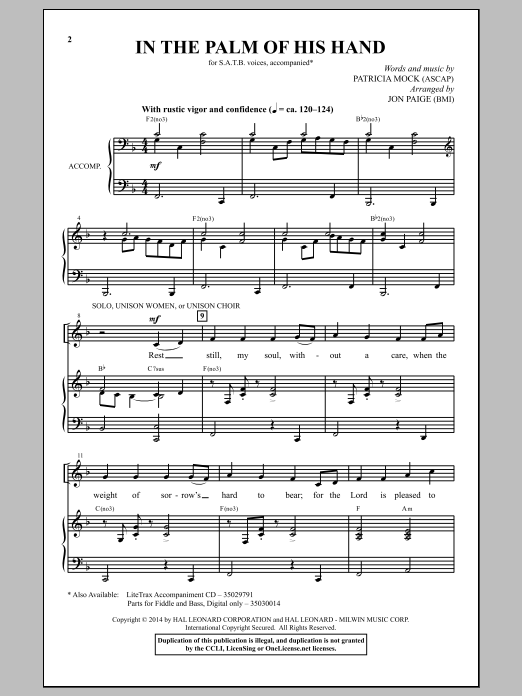 Download Jon Paige In The Palm Of His Hand Sheet Music and learn how to play SATB PDF digital score in minutes