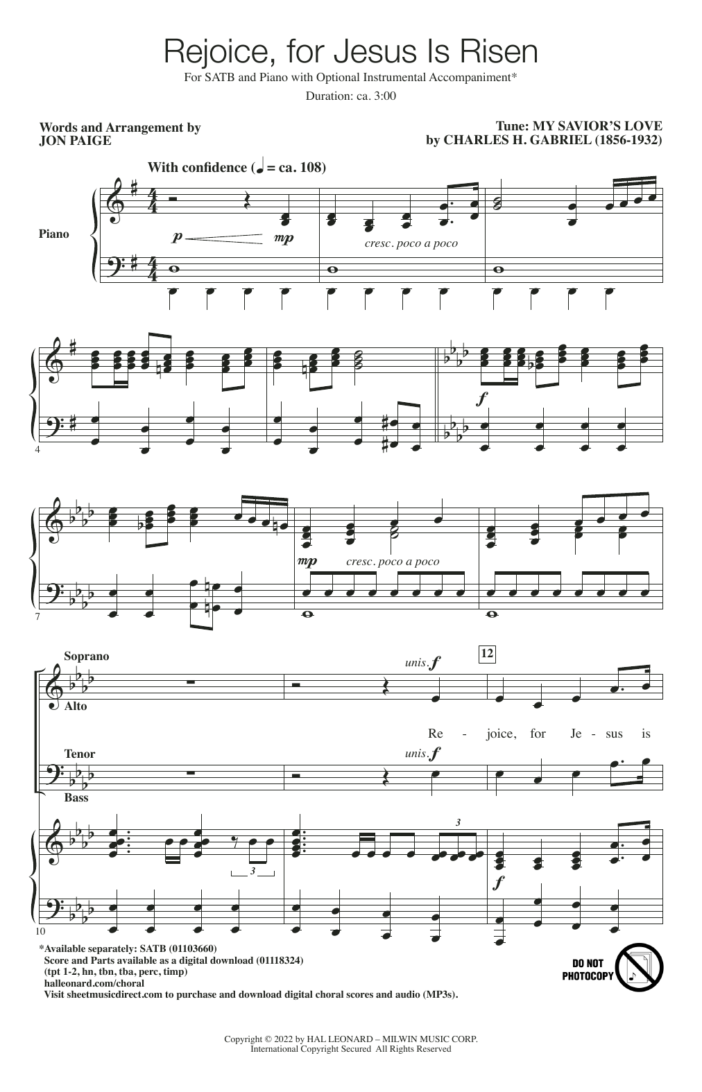 Download Jon Paige Rejoice, For Jesus Is Risen Sheet Music and learn how to play SATB Choir PDF digital score in minutes