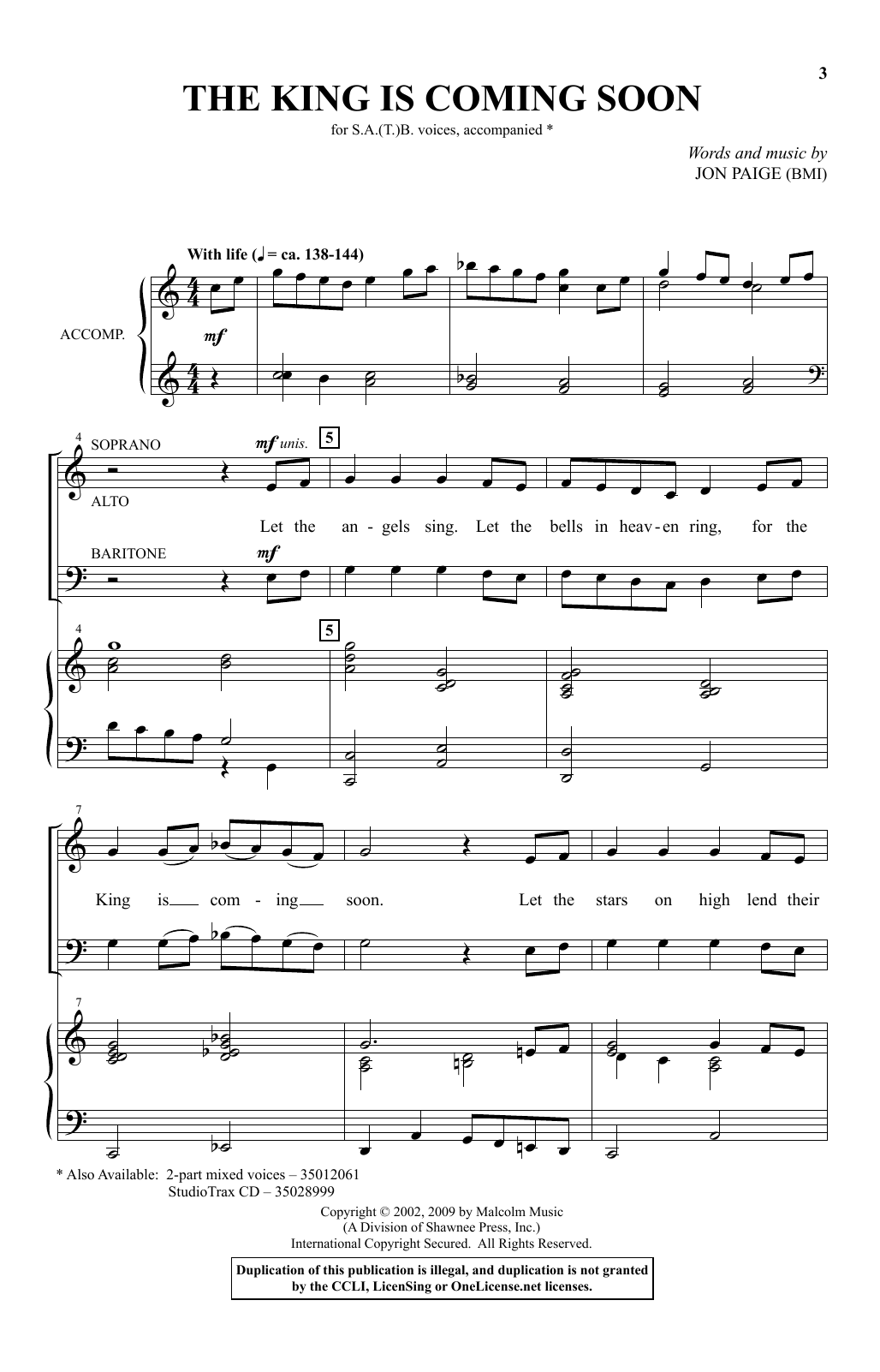 Download Jon Paige The King Is Coming Soon Sheet Music and learn how to play SATB PDF digital score in minutes