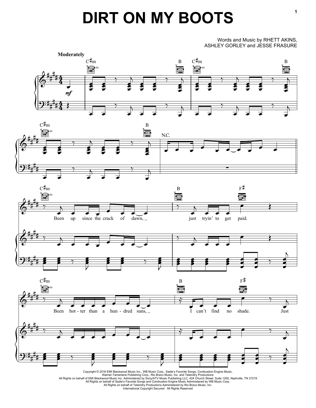 Download Jon Pardi Dirt On My Boots Sheet Music and learn how to play Piano, Vocal & Guitar (Right-Hand Melody) PDF digital score in minutes