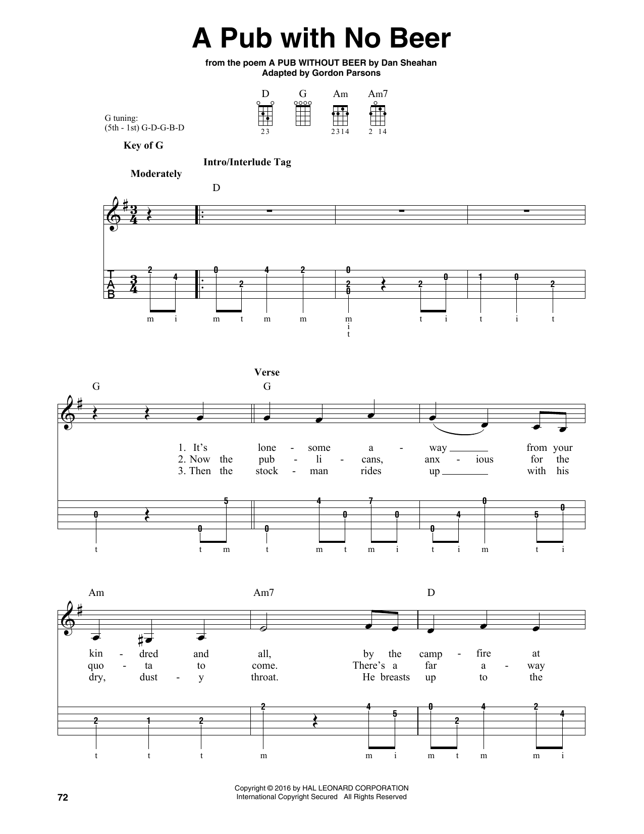 Download Slim Dusty A Pub With No Beer Sheet Music and learn how to play Banjo PDF digital score in minutes