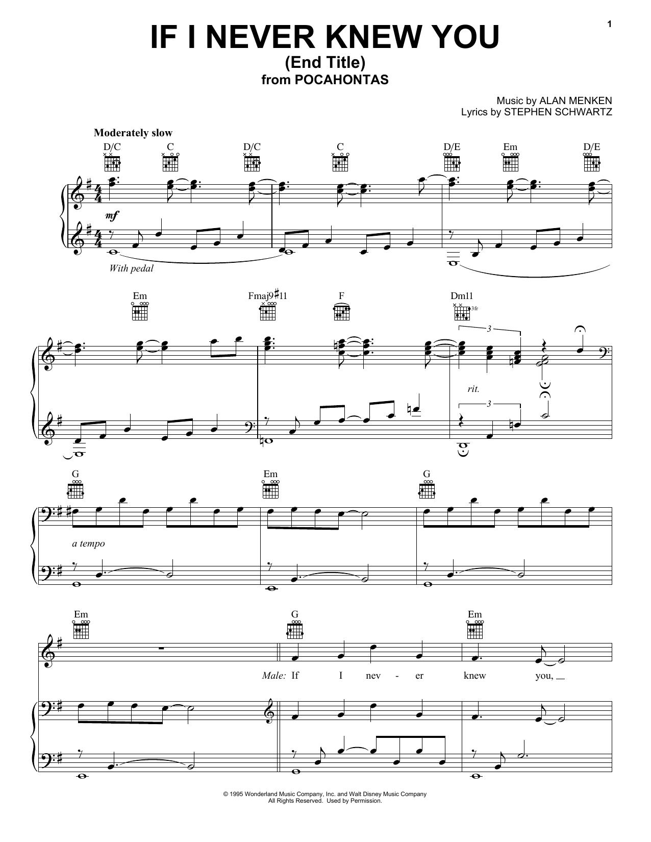 Download Jon Secada and Shanice If I Never Knew You (Love Theme from Pocahontas) Sheet Music and learn how to play Piano, Vocal & Guitar (Right-Hand Melody) PDF digital score in minutes
