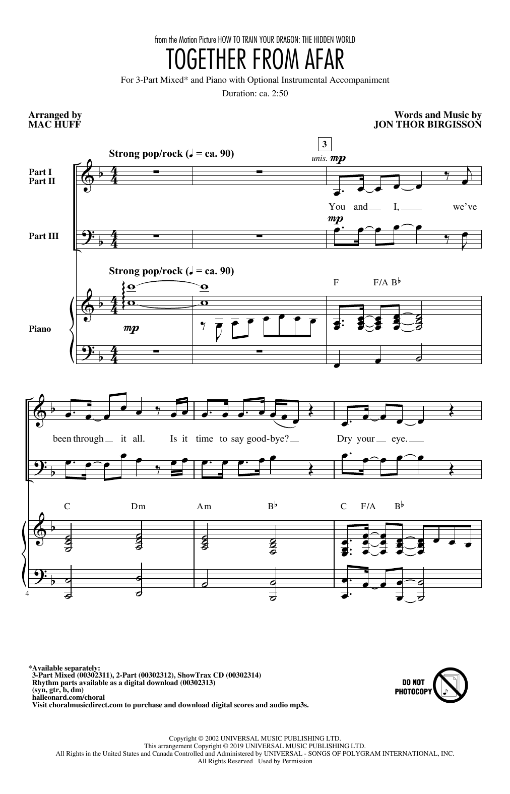 Download Jon Thor Birgisson Together From Afar (arr. Mac Huff) Sheet Music and learn how to play 2-Part Choir PDF digital score in minutes