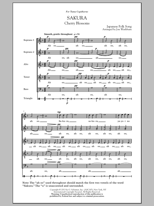 Download Japanese Folksong Sakura (Cherry Blossoms) (arr. Jon Washburn) Sheet Music and learn how to play SATB PDF digital score in minutes