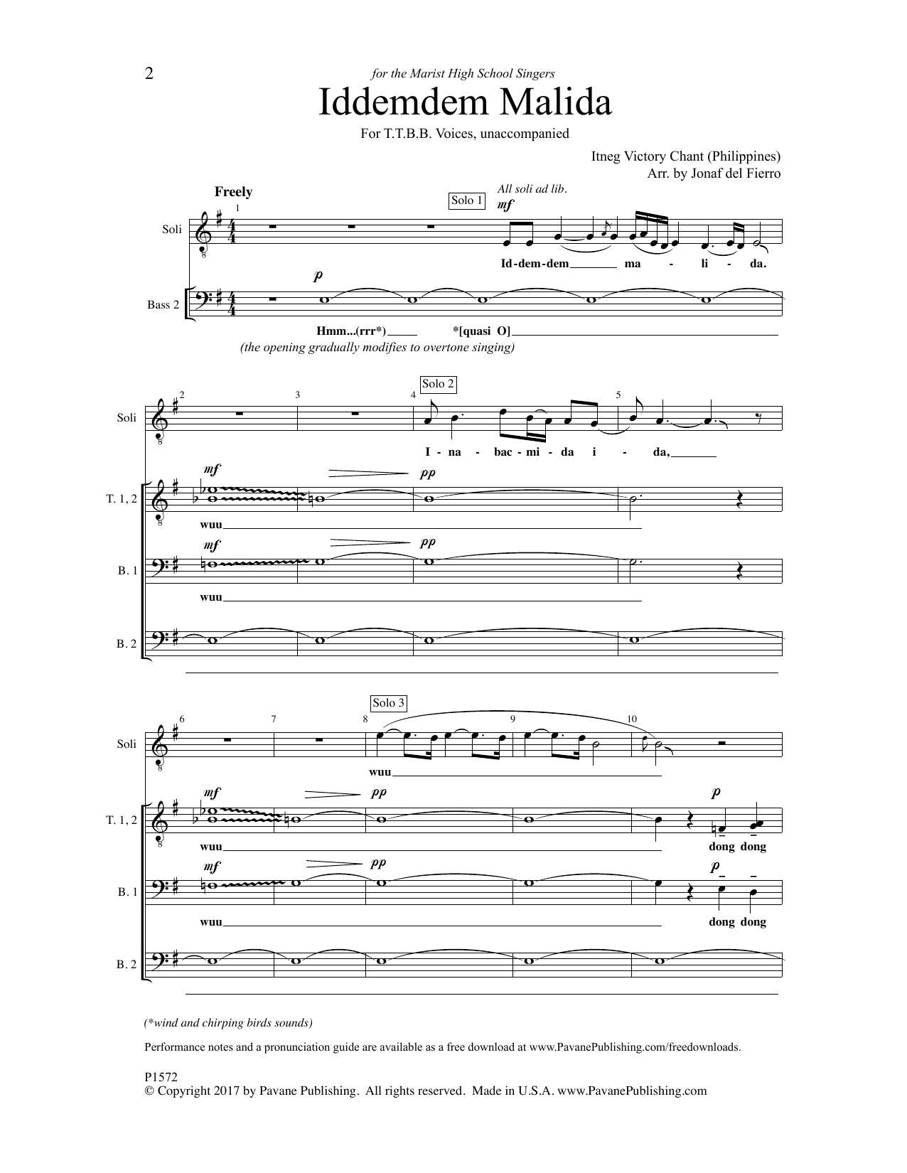 Download Jonaf del Fierro Iddemdem Malida Sheet Music and learn how to play TTBB Choir PDF digital score in minutes